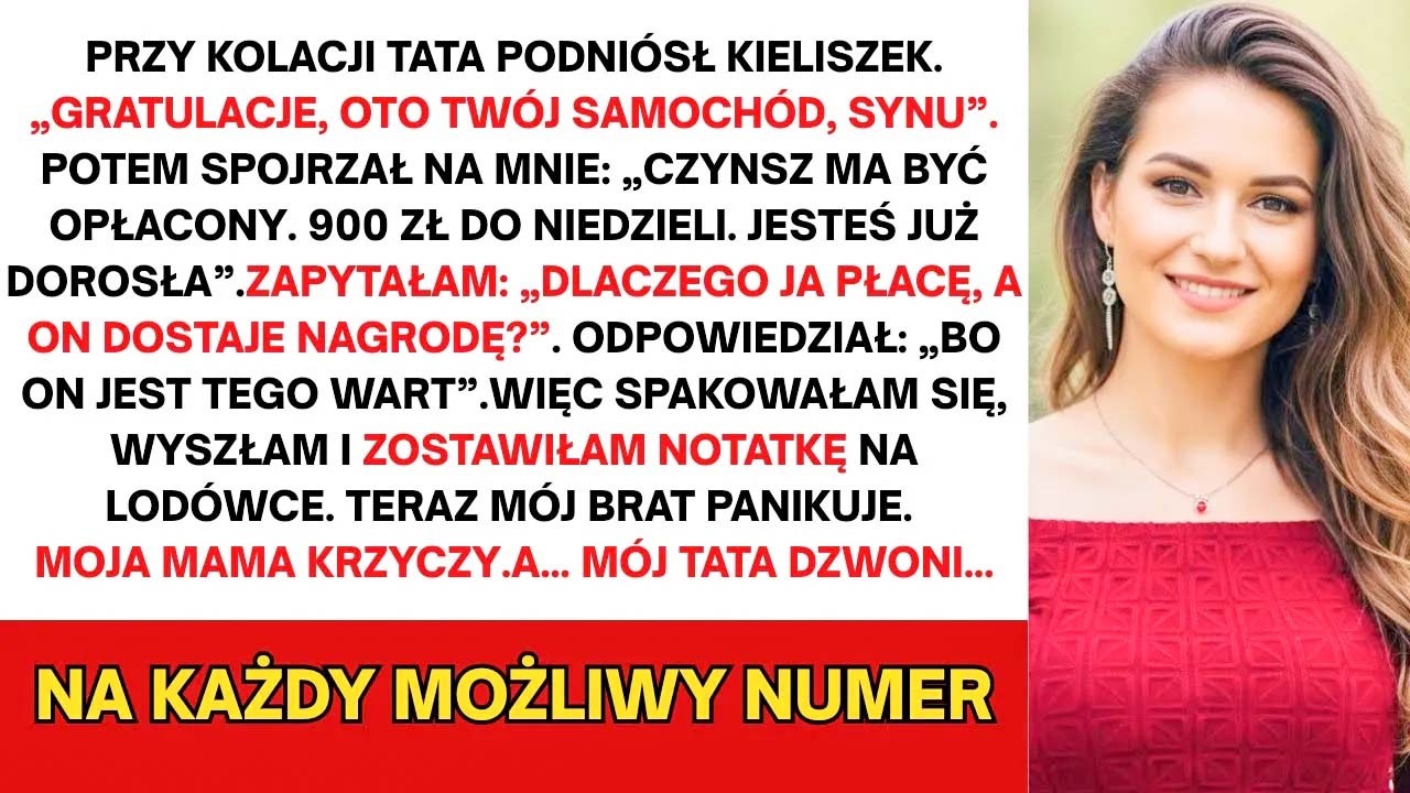 Tata podniósł kieliszek przy kolacji i powiedział: „Gratulacje, synu, oto twój samochód”. Cała rodzina klaskała, a mój brat dostał nowe auto. Potem tata odwrócił się do mnie, ściszył głos i...