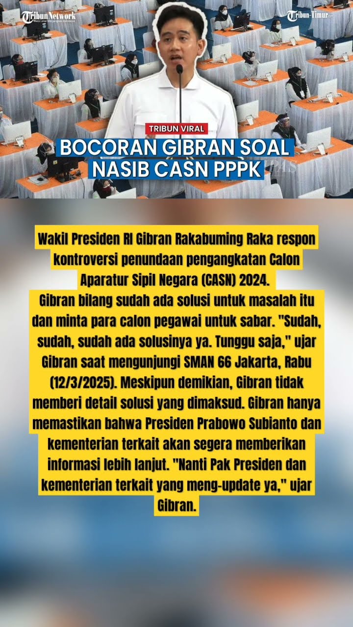 Gibran Tidak Banyak Bicara Ditanya soal CASN dan PPPK Batal Dilantik: Tunggu Saja