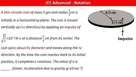 A thin circular coin of mass 5 gm and radius 4/3cm is initially in a horizontal xy-plane. The coin