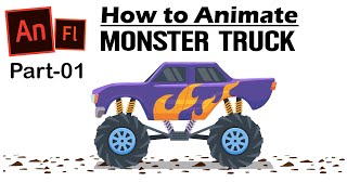 How to Animate Monster Truck (Wheel Rotate Animation), Adobe Animate CC Tutorial