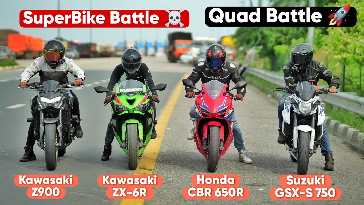 ZX-6R vs GSX S750 vs 2025 CBR 650R vs Z900 | Ultimate Quad Battle Begins!🚀