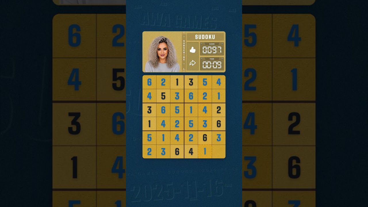 LinkedIn Mini Sudoku #97 solved board for November 16, 2025, 6x6 grid