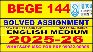 BEGE 144 solved assignment 2025-26 in English || bege 144 solved assignment 2026 || bege144 2025-26