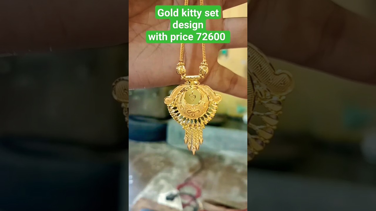 gold kitty set design with weight and price ! simple short gold necklace designs ! gold chain locket