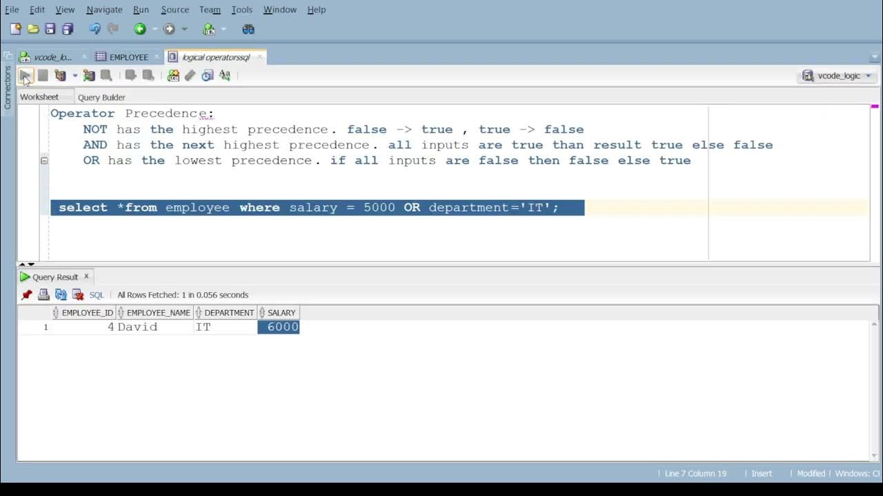 Oracle Logical operators | Oracle AND , NOT , OR logical operators ...