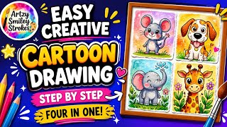 Creative Cartoon Drawing Step By Step Tutorial Four In One