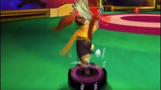 funny hat child runs on a vacuum cleaner