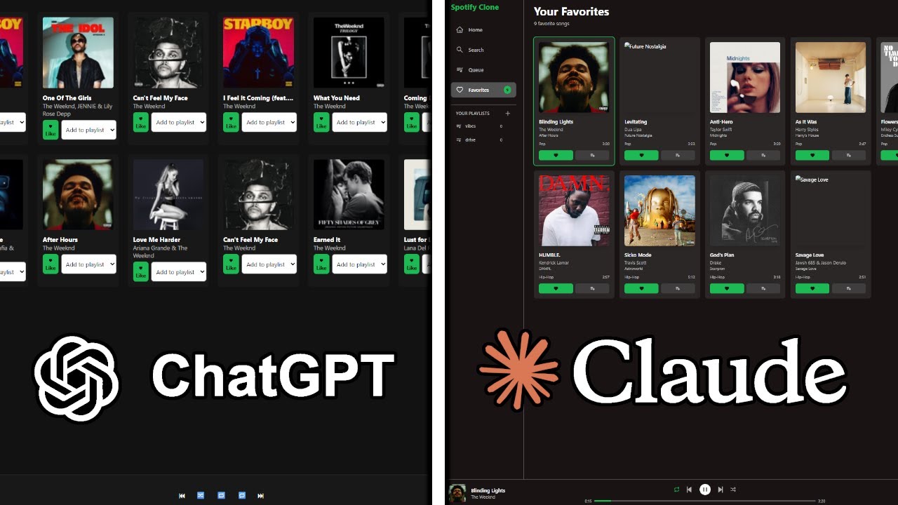 ChatGPT vs Claude Make Spotify From Scratch