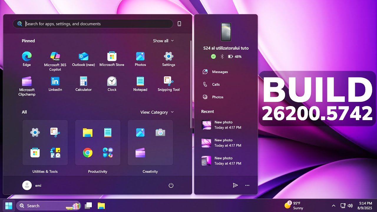 New Windows 11 25H2 Build 26200.5742 – New Start Menu Design, New