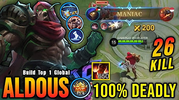 26 Kills + MANIAC!! Best Aldous One Hit Build and Emblem!! - Build Top 1 Global Aldous ~ MLBB