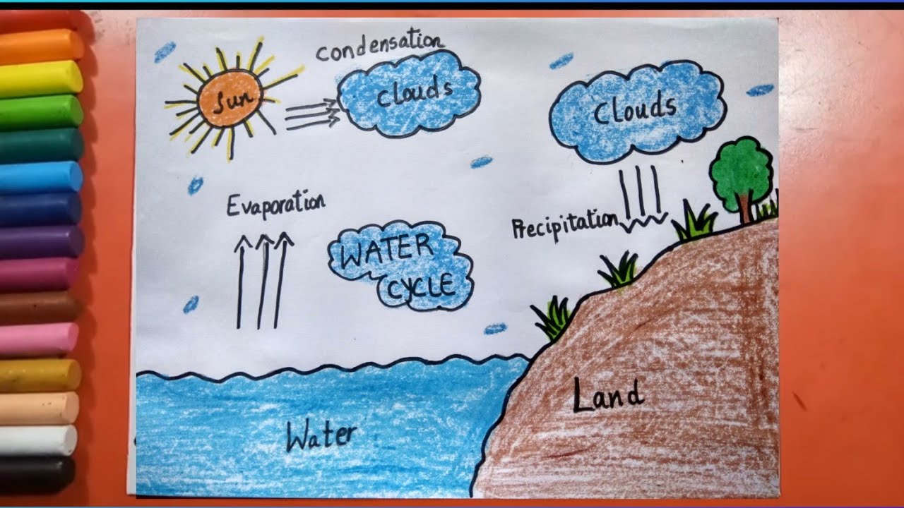 How To Draw Water Cycle Of A School Projecteasy Water Cycle Drawing