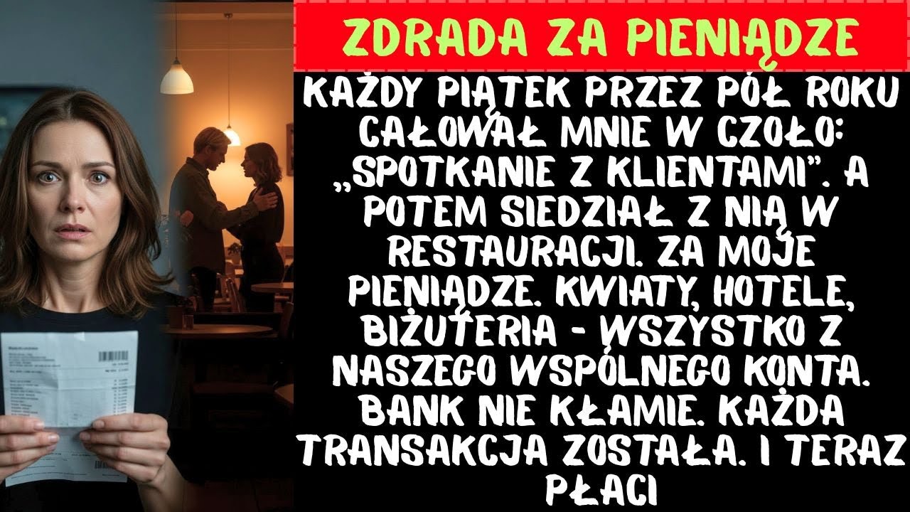 Co piątek – kochanka, kwiaty, hotel. Z MOICH pieniędzy. Bank nie kłamie. Teraz on płaci.