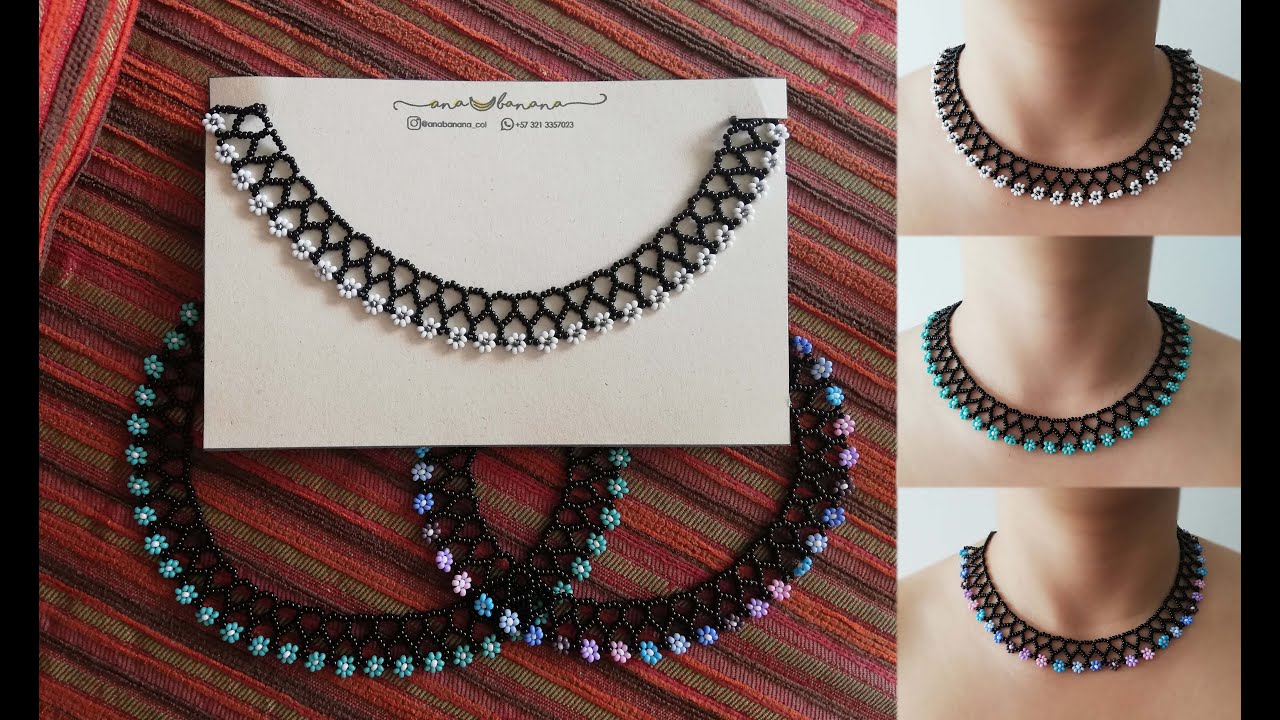 Collar de flores en mostacilla PASO A PASO