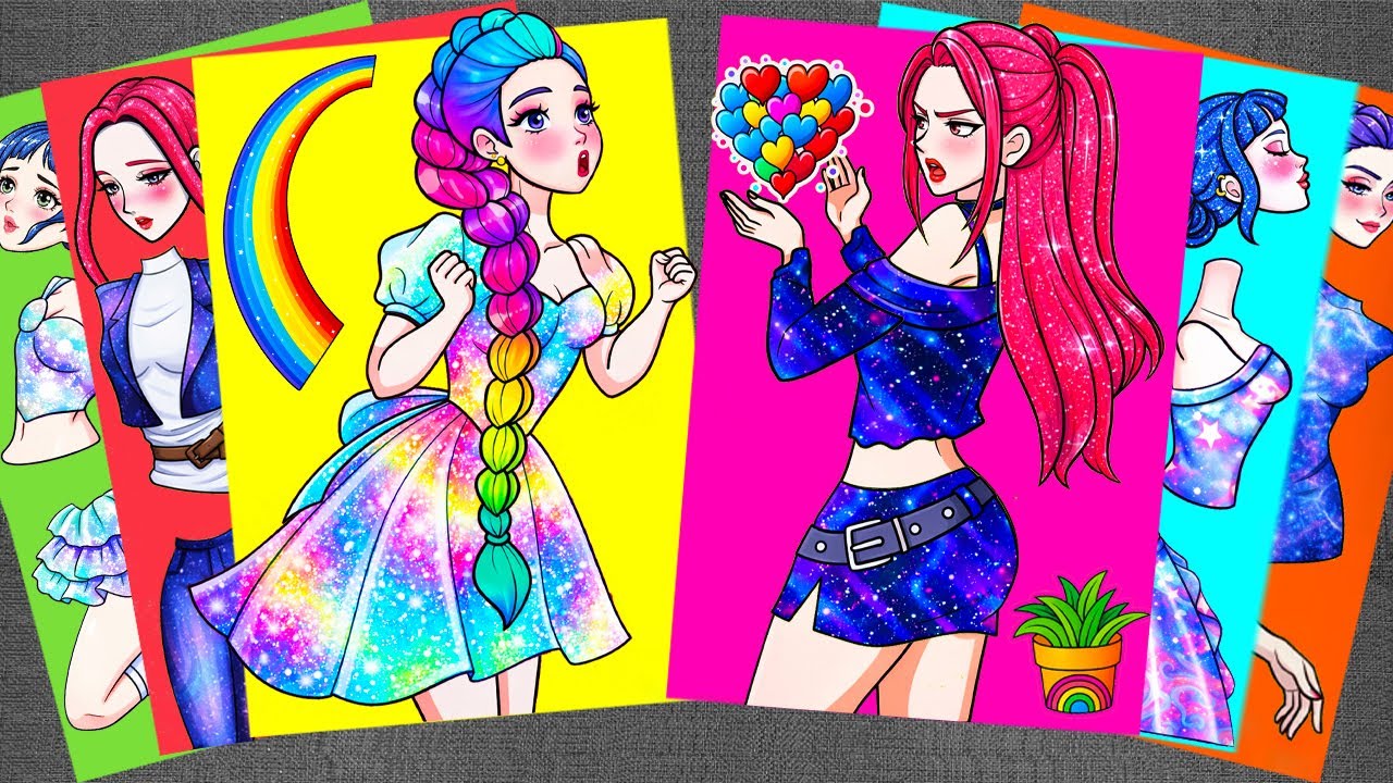 [🌈paper diy🌈] Blink Blink Outfit ✨ Rainbow Style HUNTRIX RUMI and MIRA - KPOP DEMON HUNTERS Stickers