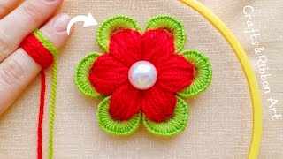 It's so Beautiful 💖🌟 Super Easy Woolen Flower Making Idea with Finger - DIY Hand Embroidery Flowers