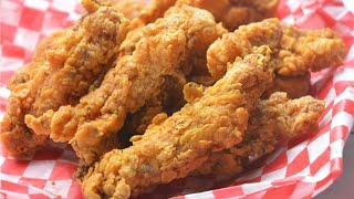 The Best Homemade Crispy Chicken Tenders
These are The Best homemade crispy chicken tenders.
Please subscribe to our channel for more weekly recipes.
https://www.youtube.com/channel/UCoidoL8Ew9PMtX2HSDAbZnQ
INGREDIENTS
For marinade
1 cup buttermilk(1 cup milk+1 tbsp vinegar)
2 eggs
1 tbsp salt
1 tbsp red chilli powder
2 chicken breast(cut into long strips)
Marinade the chicken in buttermilk mixture for at least 1 hour
For Coating
1 cup flour
1/2 cup cornstarch
1 tsp baking powder
1 tbsp garlic powder
1 tbsp red chilli powder
1 tsp salt
Coat the chicken into flour mixture.coat well then again into buttermilk mixture and flour.
fry these on medium heat(350f or 175c) until golden in color not more than 2/3 mins.
do not put all the chicken at once while frying this will drop the oil temperature and you will not get the crispier chicken.
-~-~~-~~~-~~-~-
Please watch: How to make easy and quick gulab jamun
https://www.youtube.com/watch?v=TtpiMjTkOAM
-~-~~-~~~-~~-~- The Best Homemade Crispy Chicken Tenders
