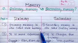 Difference Between Primary Memory and Secondary Memory | primary memory Vs secondary memory