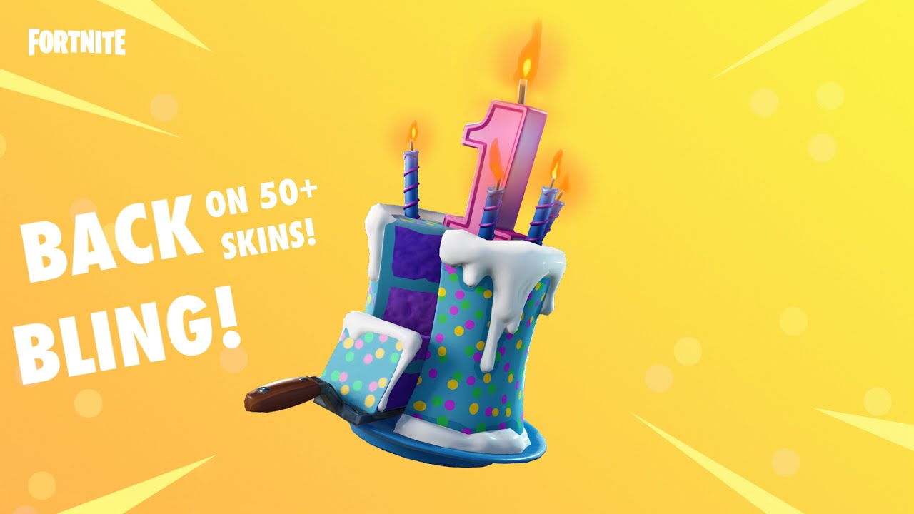BIRTHDAY CAKE BACK BLING SHOWCASED ON 50+ SKINS! (Fortnite Battle