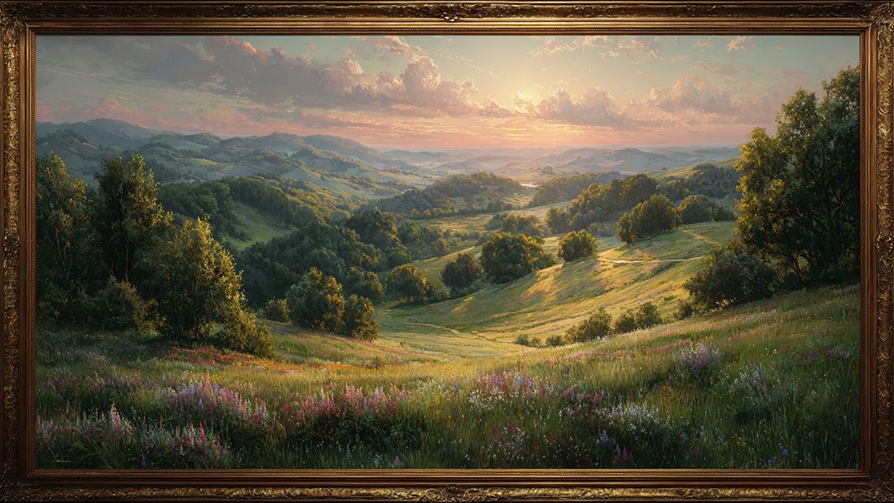 4K TV Art: Vintage Summer Landscape with Gold Frame | Relaxing Screensaver