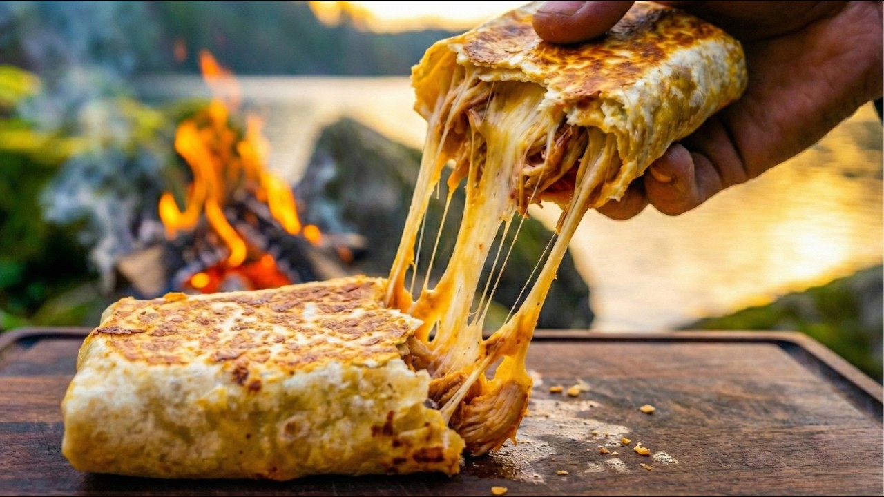 Crispy Campfire Chicken & Cheese Wrap: ASMR Cooking