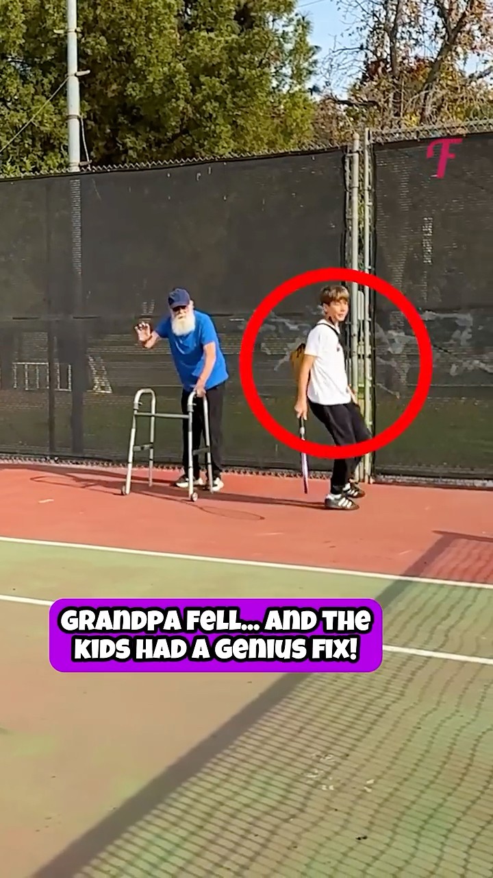 Boy Helps Grandpa Play Tennis with a Genius Hack #shorts