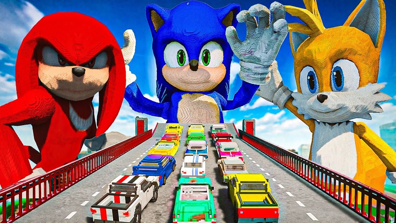 Carros vs 3x SONIC (Knuckles, Tails e Sonic) no Teardown Mods