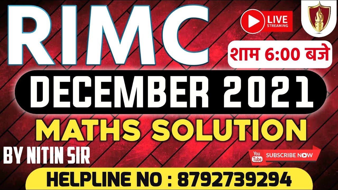 RIMC | December 2021 Maths Solution | Nitin Sir | Sukhoi Academy