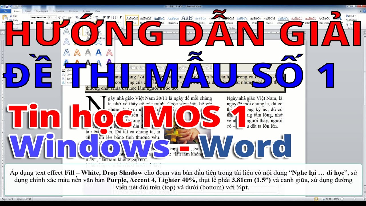 Tin học MOS 1 - Đề thi mẫu số 1 - youtube
