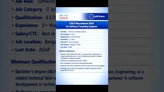 #cisco CISCO Recruitment 2026 Software Consulting Engineer #ciscohiring #viral #explore #viralshort