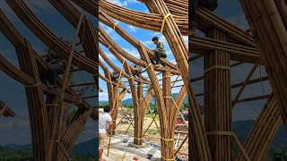 How Vietnam Build Giant Roofs With Thin Bamboo!🎍😳 #shortsvideo #bamboohouse