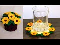 Crochet Flower Coaster With Pot Tutorial Blanket Sunflower Beginner Friendly Step By Step Tutorial