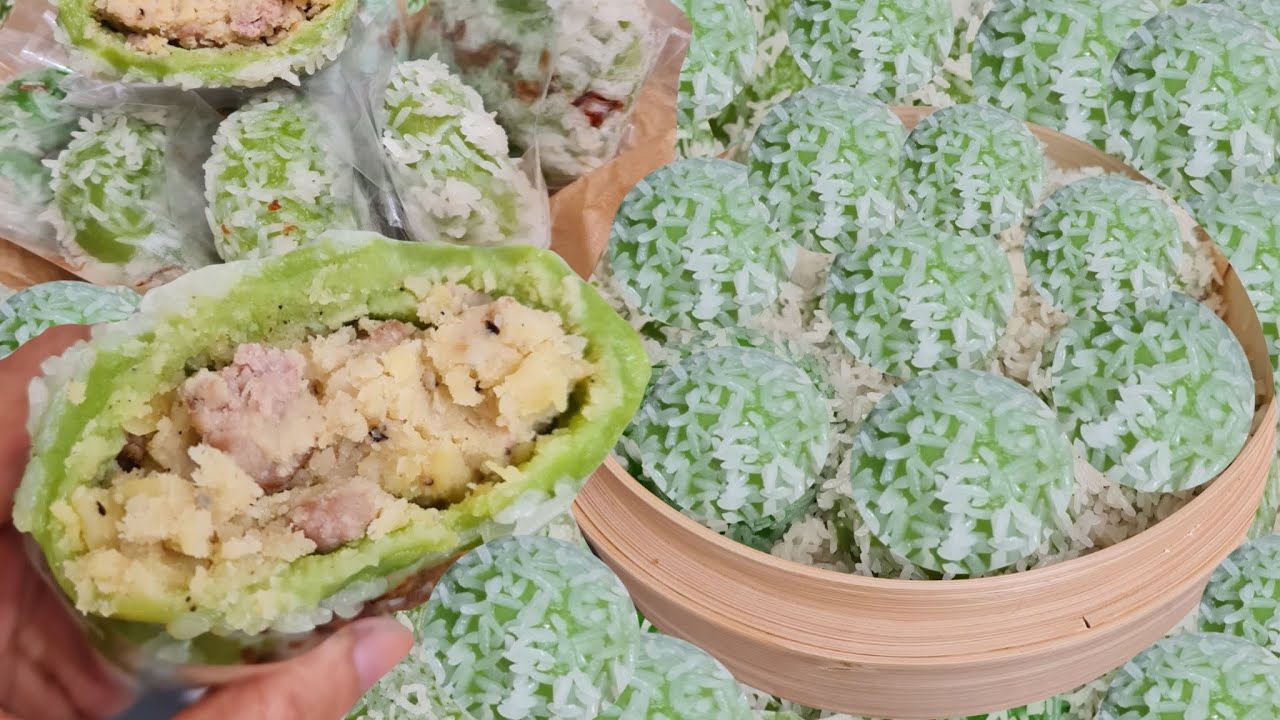 Sticky rice balls with green beans and pork filling ข้าวปั้นเวียดนามลาว