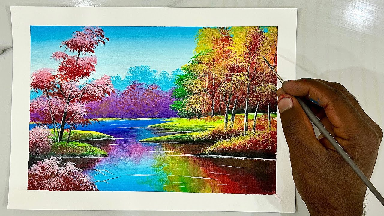 Beautiful Landscape Painting For Beginners// ￼Easy Nature Painting ￼//Acrylic Colour Painting ￼