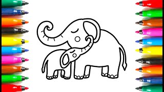 How to draw a Baby and a Mother Elephant 🐘 by Joanna Vu kids 5,858 views 1 year ago 4 minutes, 53 seconds