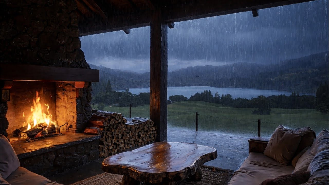 Fall Asleep Instantly: Heavy Rain & Crackling Fireplace for Deep Sleep (3 Hours)