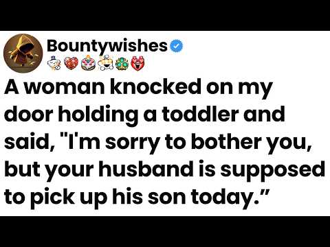 A woman holding a toddler said, "Your husband is supposed to pick up his son today.”