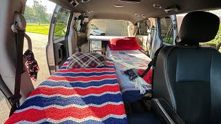 Dodge Caravan Camper Setup | Sleeps Two | Coleman Electric Cooler  #caravancamping #campervan