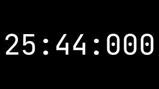 Countdown timer 25 minutes, 44 seconds [25:44:000] - White on black with milliseconds