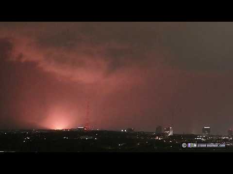 Numerous power flashes over Kansas City during severe thunderstorms