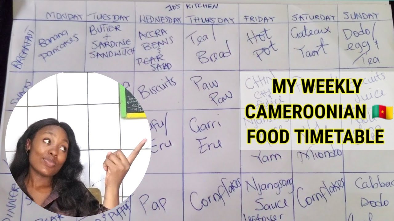 ONE MONTH CAMEROON FOOD TIME TABLE( WEEK 2)