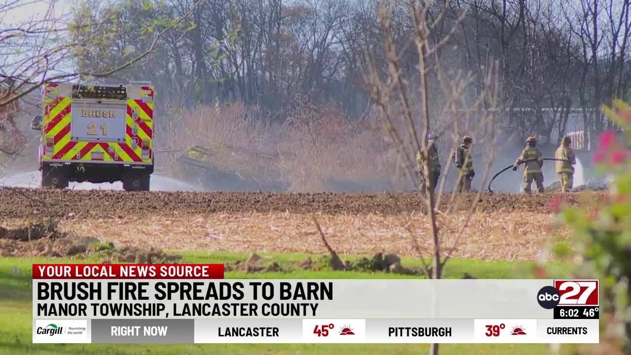 Firefighters tackle barn, brush fire in Lancaster County - YouTube