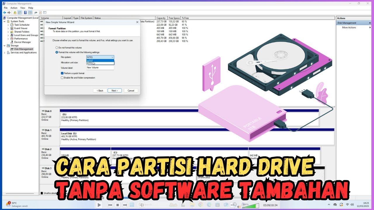 Cara Partisi dan Menggabungkan Partisi Hard Drive Hardisk SSD Tanpa Aplikasi Tambahan
