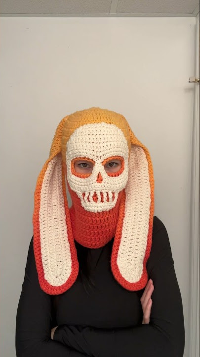 Dyeing crocheted bunny skull mask into a gradient with @alexandria_masse #diy #halloween