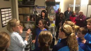 Members of North Penn Gators swim team from @northpennymca hear how @mannaonmain takes donations at