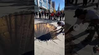 Street Artist 3D Chalk Drawing Fools Everyone Walking By