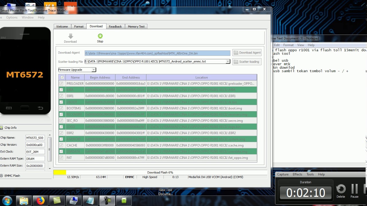 flash oppo r1001 via flash tool 10menit done