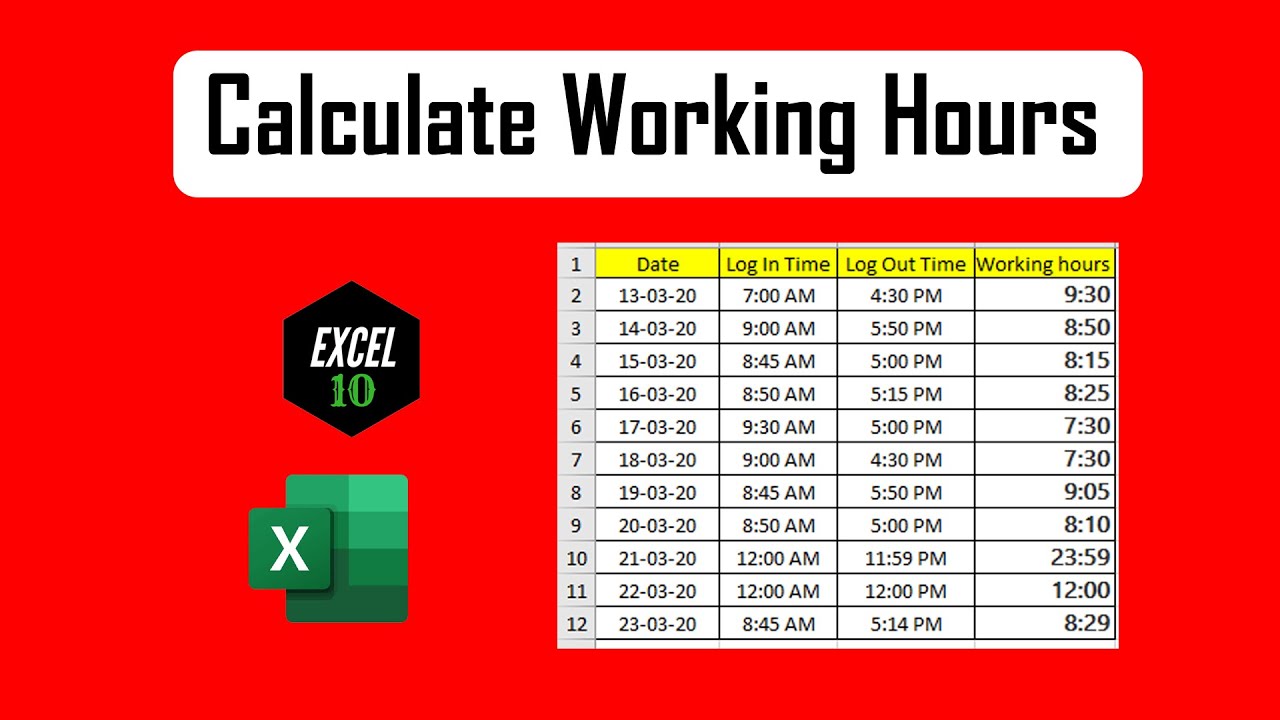 how-to-count-or-calculate-hours-worked-in-excel-youtube