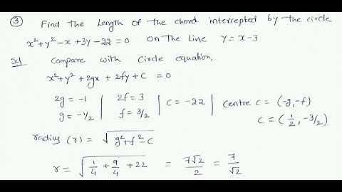 find the length of the chord intercepted by the circle x^2+y^2-x+3y-22=0 on the line y=x-3