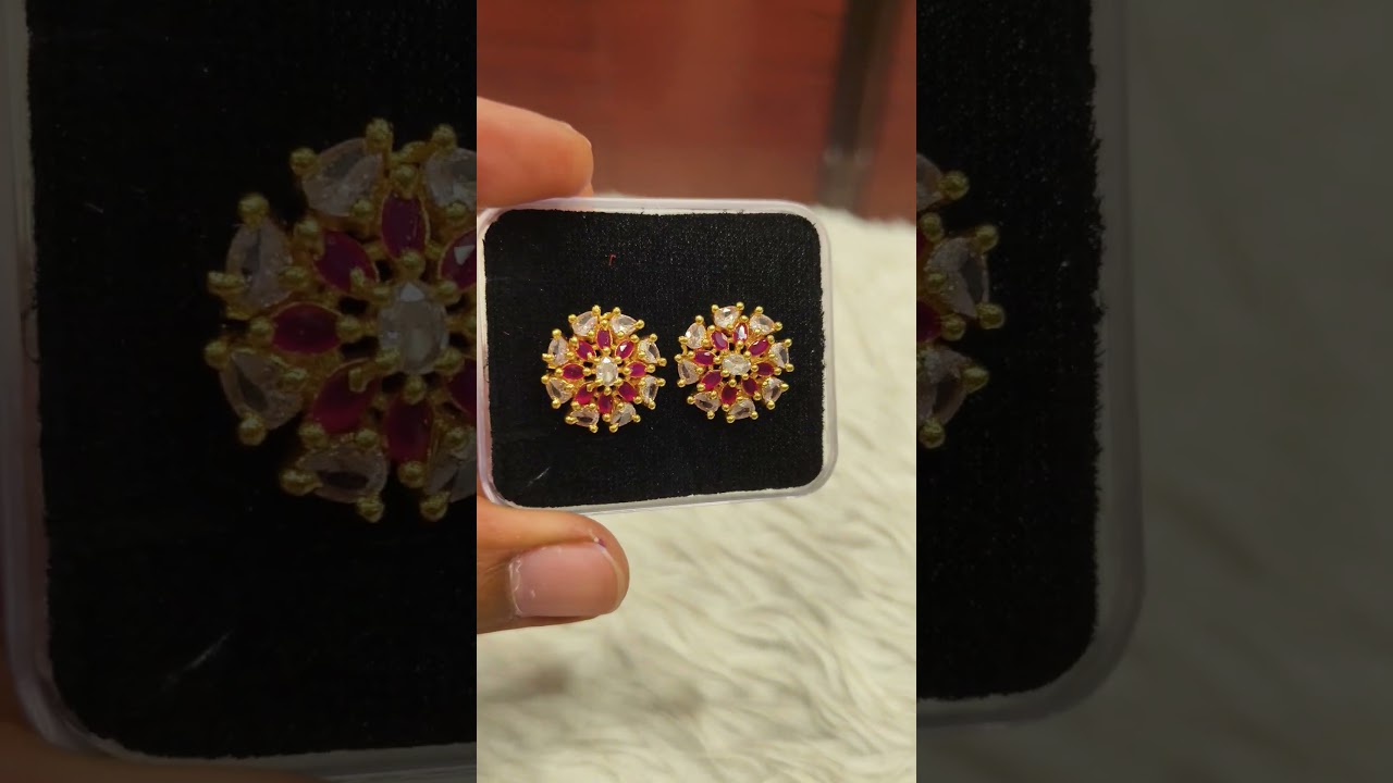 Ruby White Floral Stud Earrings 🌸Telugu Jewellery Shorts 