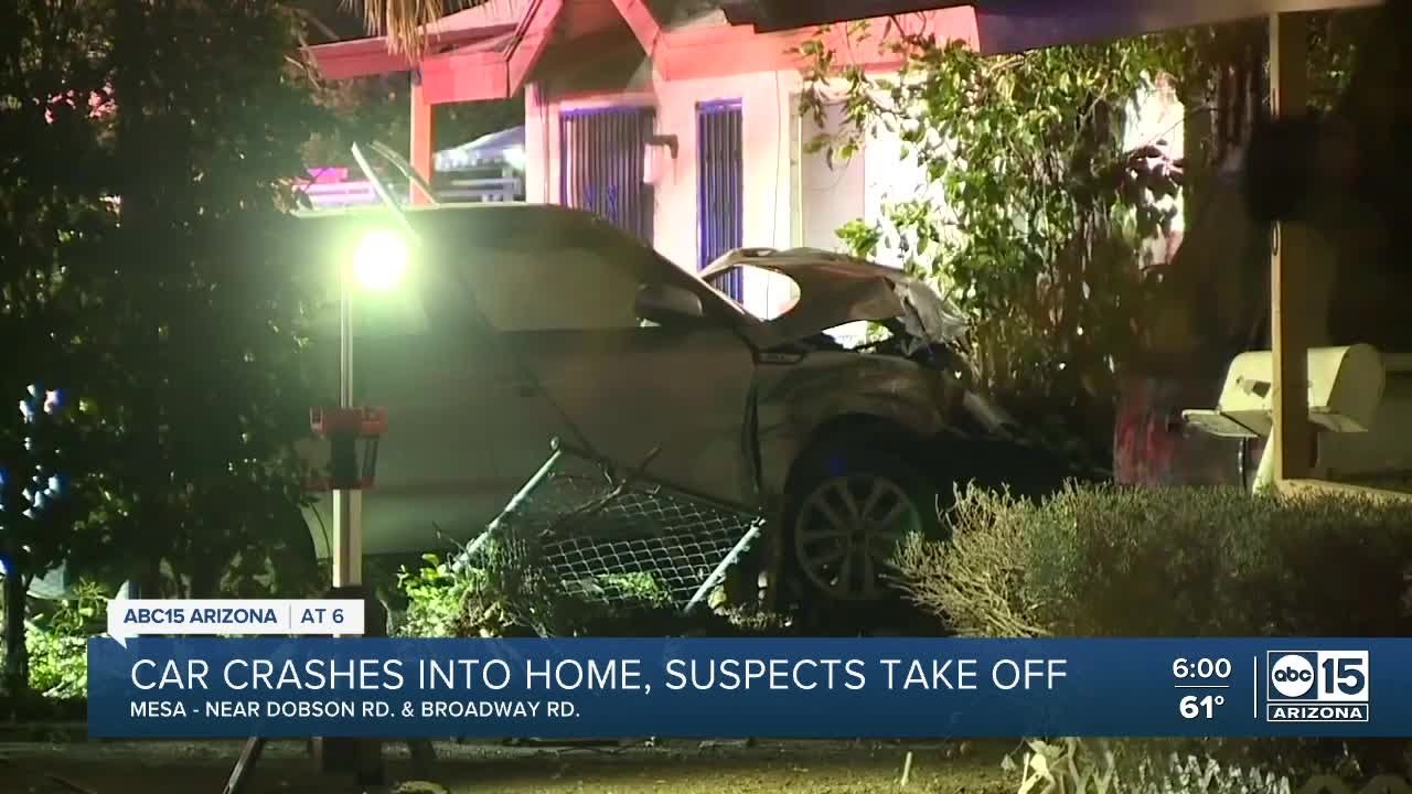 Two people at large after shots reportedly fired, car crashes into home ...